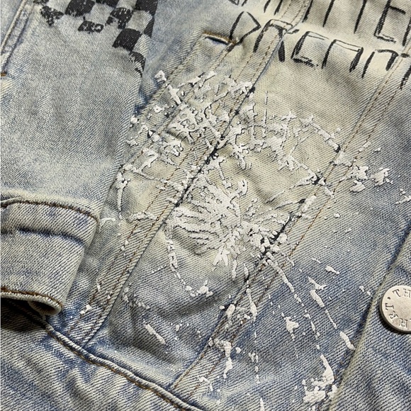 Graphic Denim Jacket with Blue and Black Accents heavyweight high quality - Picture 4 of 5